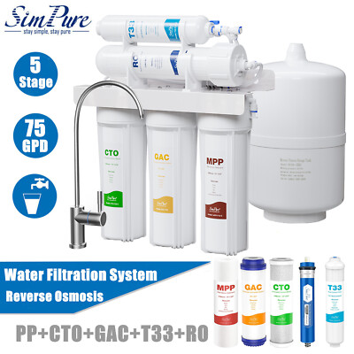 5 Stage Reverse Osmosis Drinking Water Filter RO System Water Purifier 75GPD