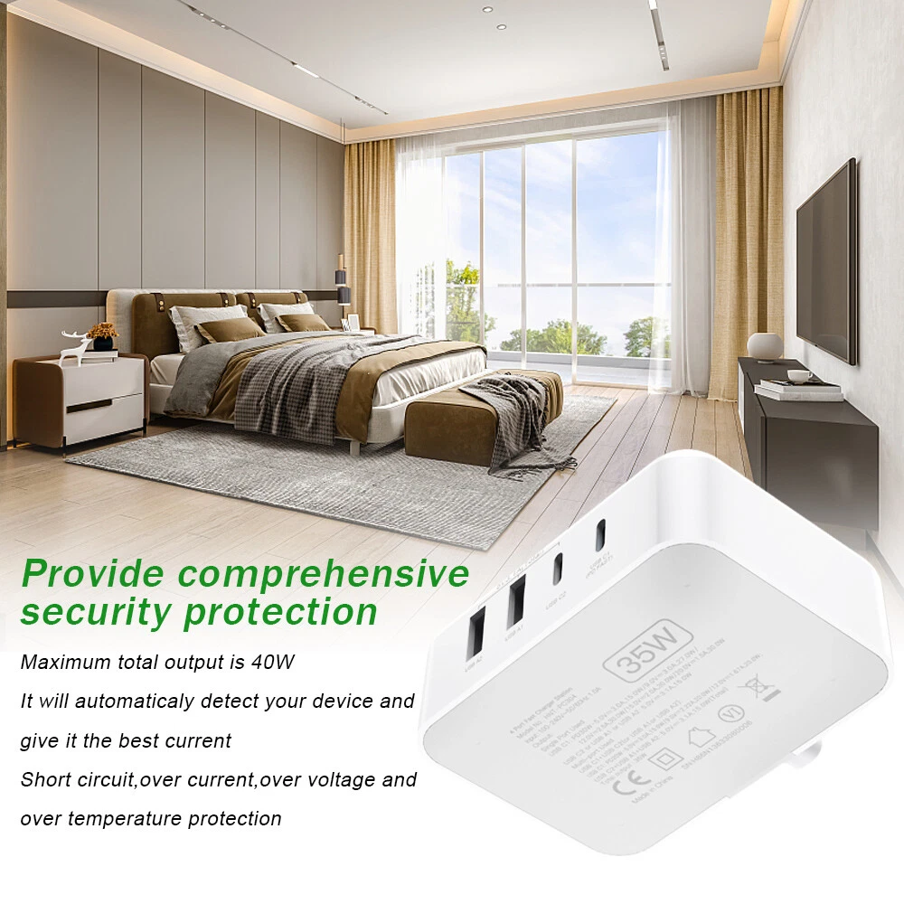 4 Port USB Hub Fast Wall Charger Station Multi-Function Desktop AC Power Adapter