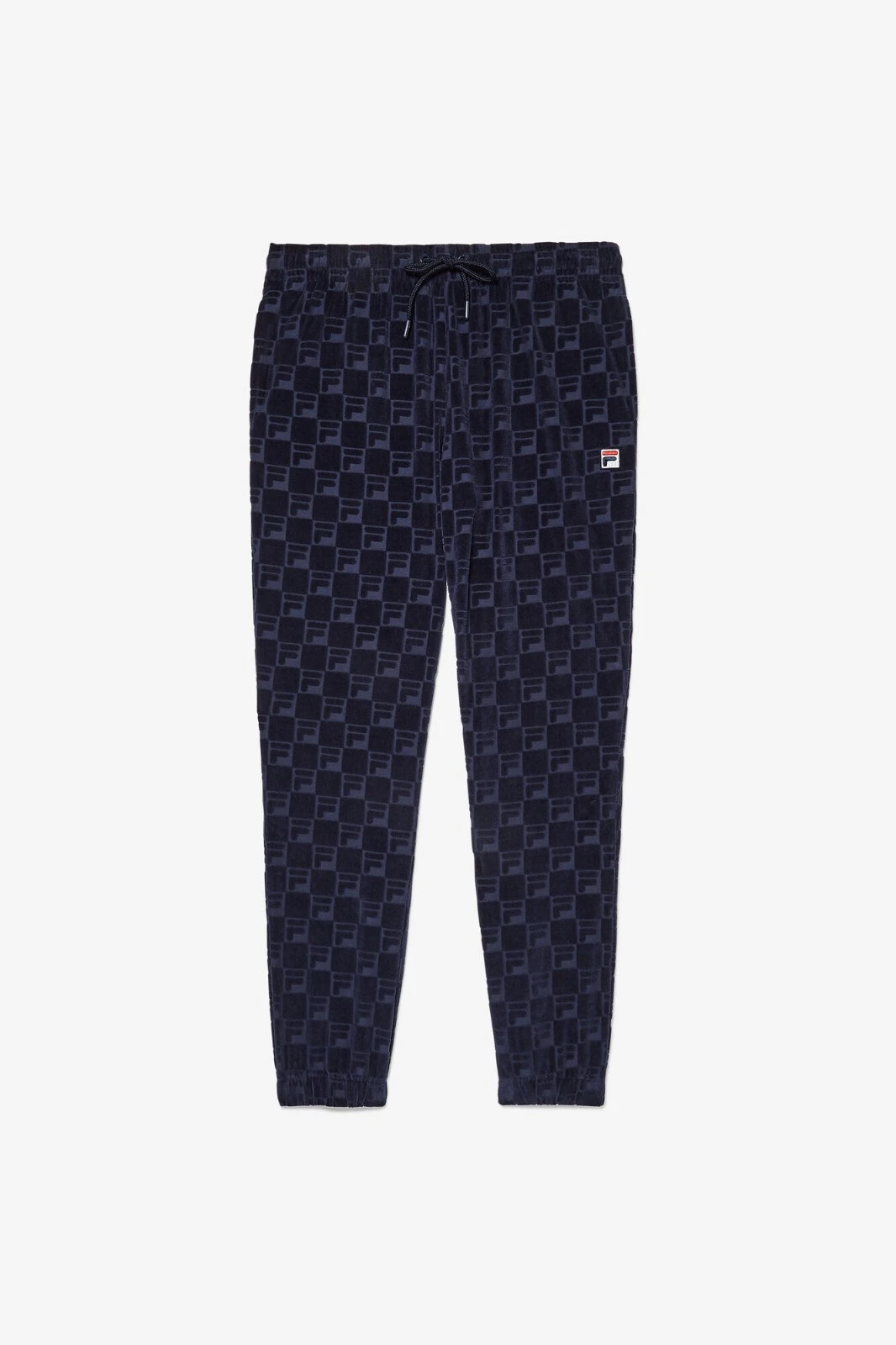 Fila Velour Joggers Sweatpants Jacquard Mens Size M Navy Blue logo Pattern NWT