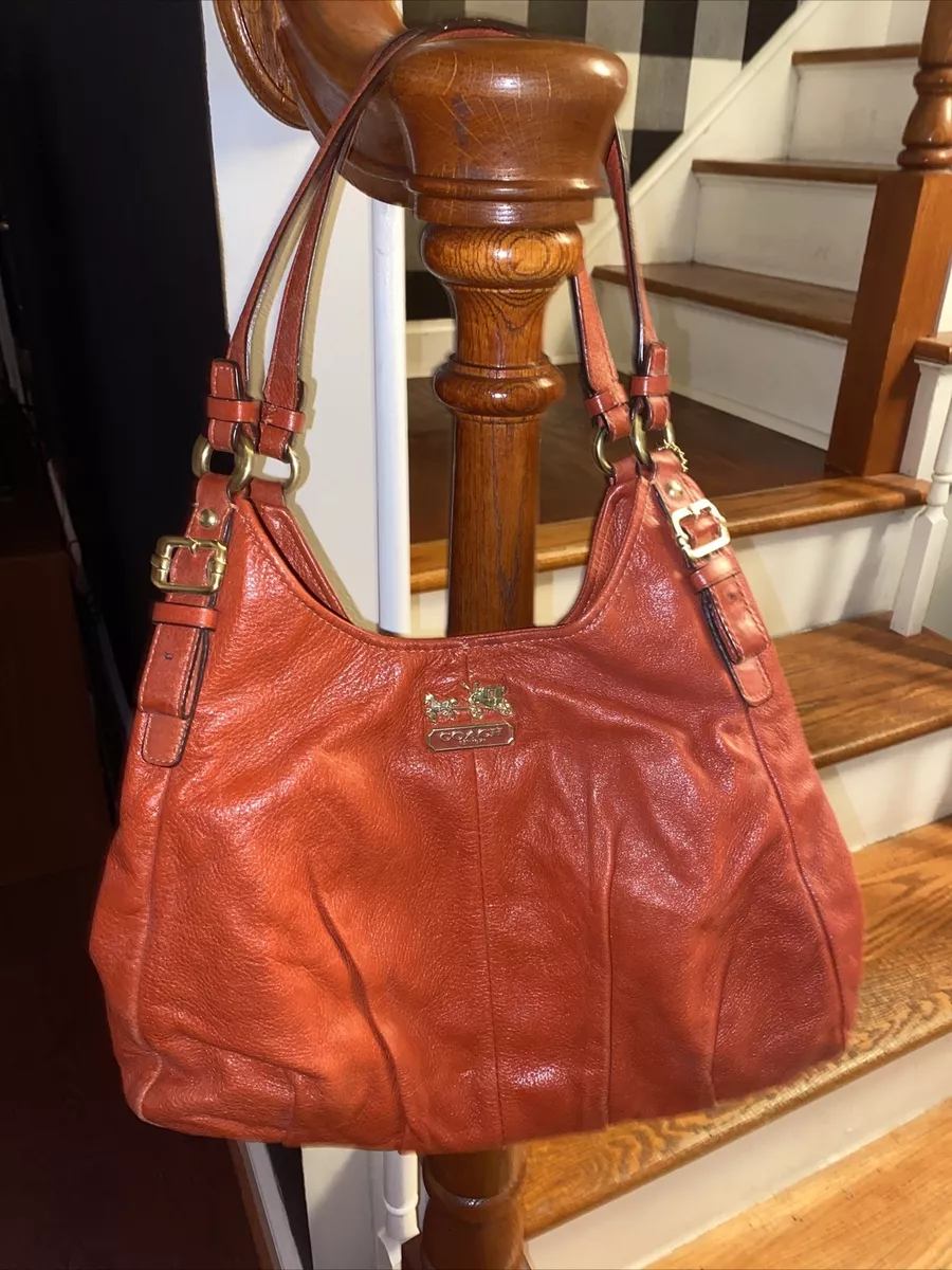 EUC Coach SOHO #11441 Khaki/Brown Canvas/ Burnt Orange Leather Shoulder Bag  | Shoulder bag, Orange leather, Leather shoulder bag