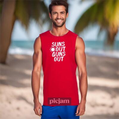 MEN WOMENS TEE SLEEVELESS TSHIRT SUNS GUNS OUT MUSCLES SUMMER FUN GIFT GYM RUN