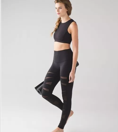 Lululemon Leggings Black Wunder Under Mesh Bandage 6 High Rise Tech Cutout