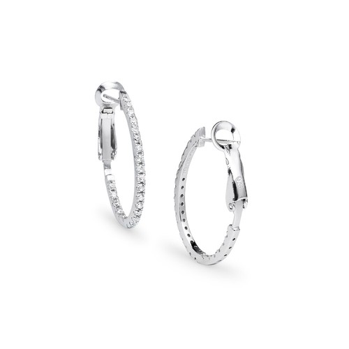Zircone sans Serrage Fort Ovale 28mm Créole Boucle D'Oreille Sterling Argent - Foto 3 di 3