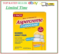 Max Strength Aspercreme 4% Lidocaine Pain Relief Liquid Roll-On, 2 Pack