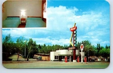 Postcard Wyoming Rawlings US 30 Lincoln Highway Texaco Gas Station Pumps Motel