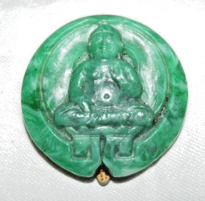 Vintage Francese Agrippa Galalith/Bachelite Giada Verde Buddha Abito Clip