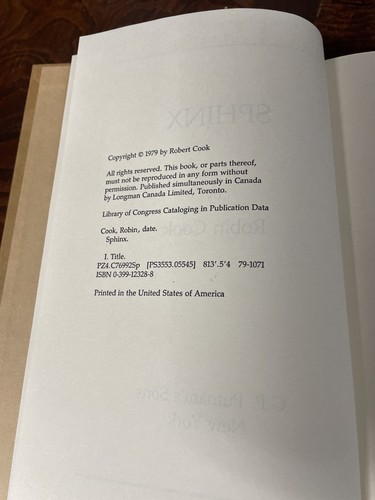 Sphinx by Robin Cook HBDJ 1979. First Edition/Printing - Picture 6 of 7