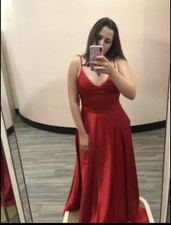 red satin prom dress 