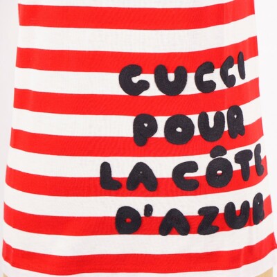 新品GUCCI Striped Pour La Cote D'Azur Tシャツ Gucci S/S Striped Pour La Cote D'Azur T-Shirt in Red and