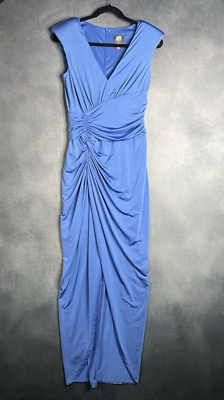 Vince Camuto Ruched Faux Wrap Blue Dress Gown Stretch Women Size 6 MSRP  $178 | eBay