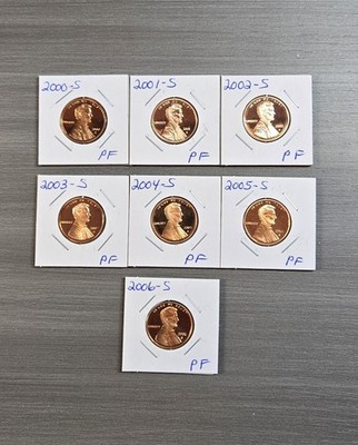 2000 2006 S Lincoln Proof Cent Set (7) Coins GEM Memorial Cents Stunning A-496