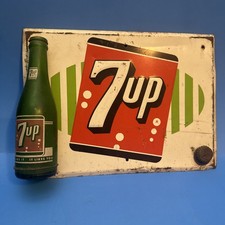 Vintage Original 7UP Soda Flange Metal Antique Sign Art Added