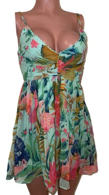 Rococo sand mint green Tropical Print S Pink Flamingo Micro Mini Dress NWTS Sun