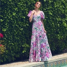 Belle by Badgley Mischka Mia Sweetheart Neckline Puff Sleeve Floral Dress NWT 4