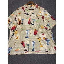 Paradise found Hawaiian shirt margarita drinks print large vintage rayon read