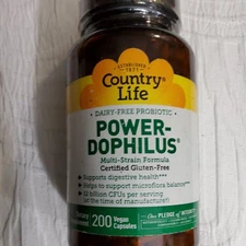 Country Life Power-Dophilus 200 Vegan Caps Gluten-Free, GMP Quality Assured,