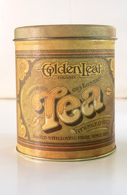 Vintage Golden Leaf Brand Tea Canister Storage 1970s Pentron Industries 5''