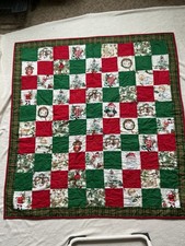 Christmas Couch/Child Quilt. 45 X 48.  Patchwork Squares With Red  Green