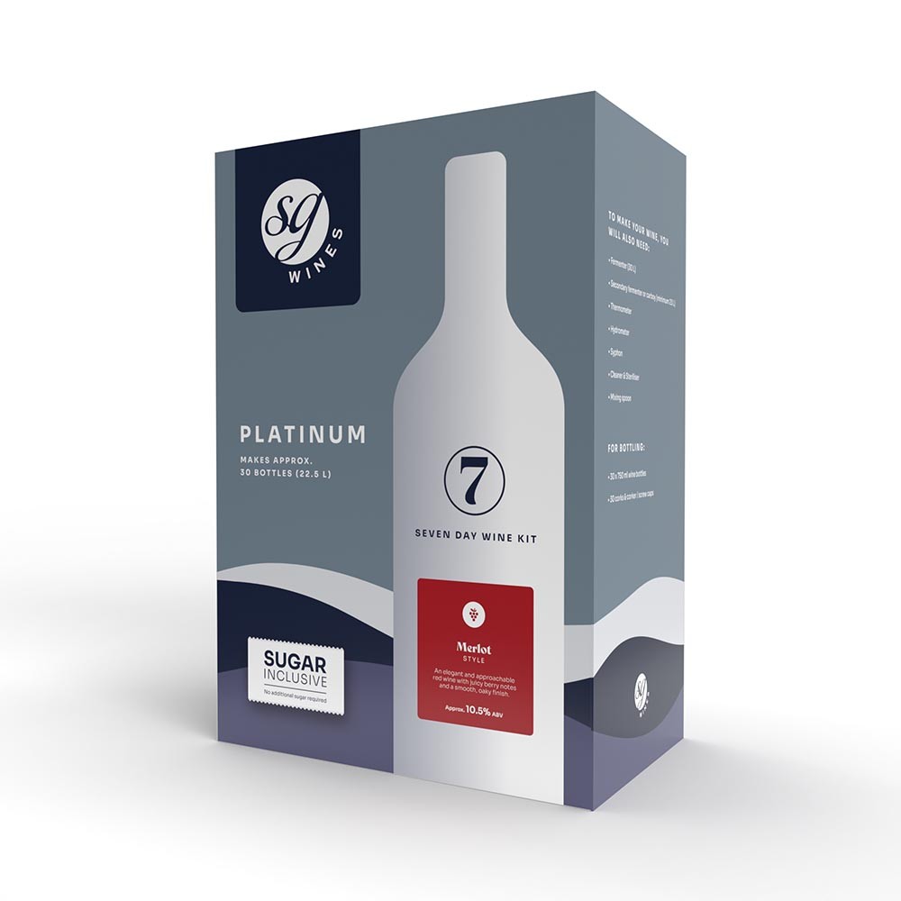 SG Wines Platinum Merlot Red Wine Kit 30 Bottle 7 Day Homebrew Brewing