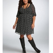 Torrid Diamond Print Sheer Chiffon Shirt Dress 3/4 Sleeve Black & White Size 1