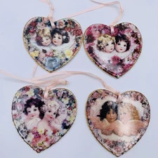 Vintage Christmas Ornament Bradford Porcelain Heavenly Hearts Victorian Style 4
