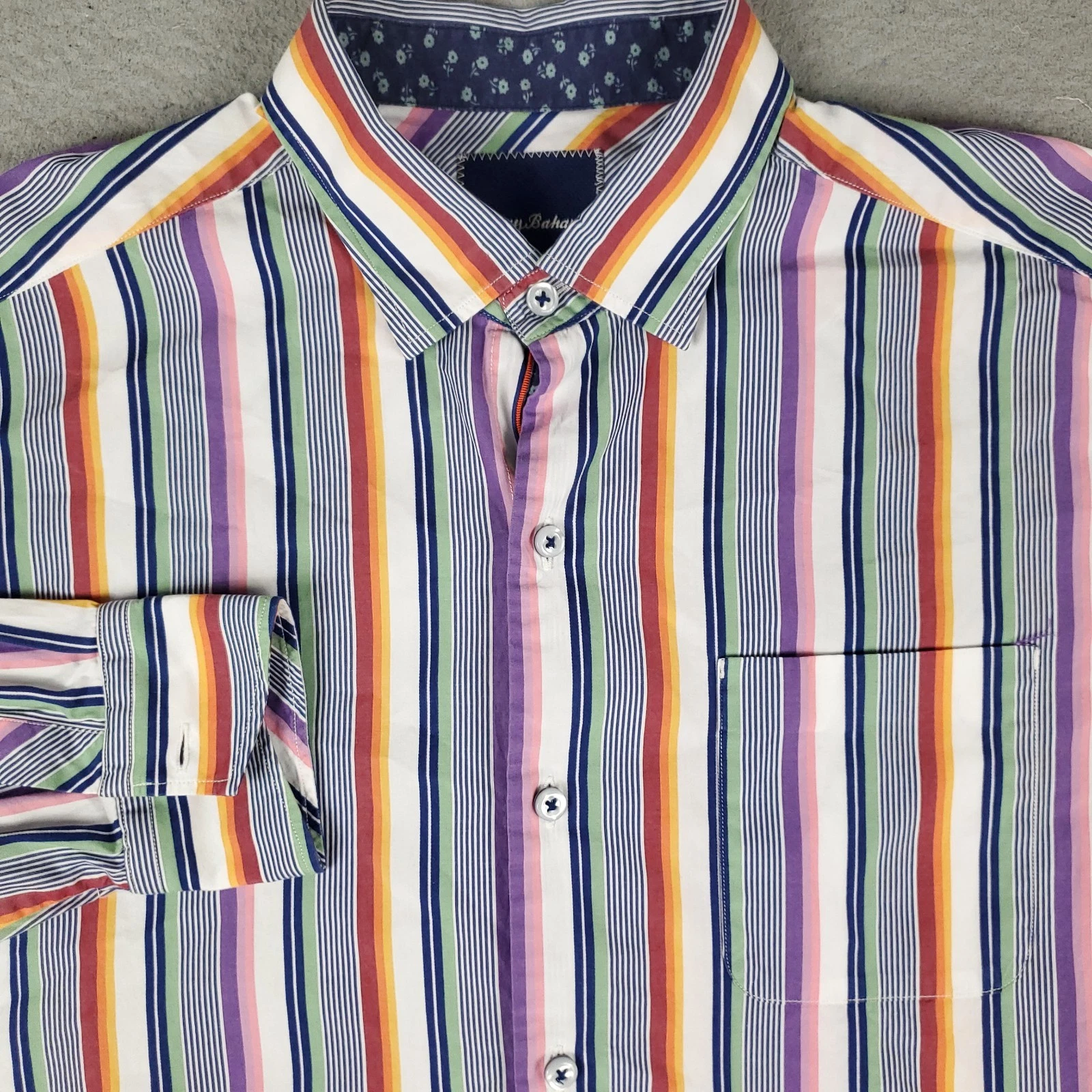 Tommy Bahama Shirt Mens Medium Purple Striped Cotton Button Up Long Sleeve *