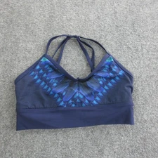 Alo Sports Bra Womens Small Navy Blue Feather Print Strappy Back Yoga Athletic