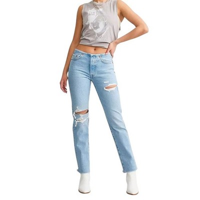Levi's Jeans 501 High Rise Ripped Damen Slim Straight Vg2 Größe W26 L32
