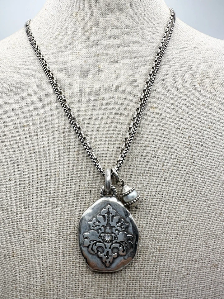 "Collar colgante filigrana perlas plata doble cadena Brighton Impressions 19""" Foto 3 de 4