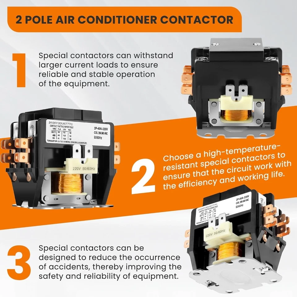 2 Pole Air Conditioner Contactor 40 Amp 220V Coil,AC Definite Purpose Contactor, - Image 4 of 4