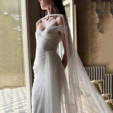 Pleat Tulle Off Shoulder Bride Dresses Sweetheart A-Line Slit Boho Wedding Dress
