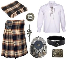 Men's Scottish Rose Ancient Outfit Kilt Set 8 Pcs Tartan kilt Set in 50 Tartans