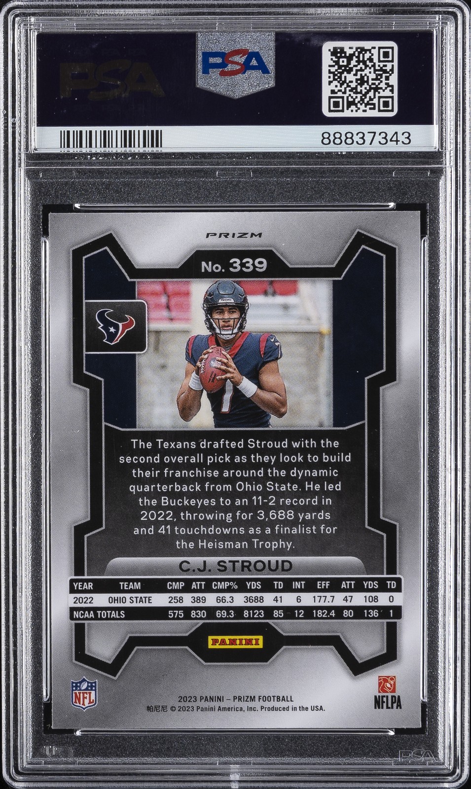 2023 PANINI PRIZM BLACK & RED CHECKER #339 CJ STROUD ROOKIE RC PSA 10 view 2