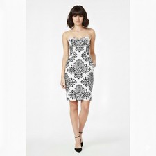 B Darlin Womens Strapless Sweetheart Cream Black Sheath Bodycon Dress Sz 11/ 12