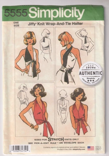 5555 SIMPLICITY Jiffy 70s - Knit Wrap HALTER TOP - One Size