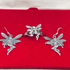 Sterling Silver Fairy Earrings Ring Set Size Lgift Boxed NOS Vintage