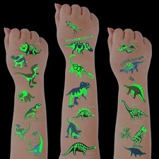 Glow Dinosaur Temporary Tattoos - Waterproof Kids Party Supplies Set of 10 