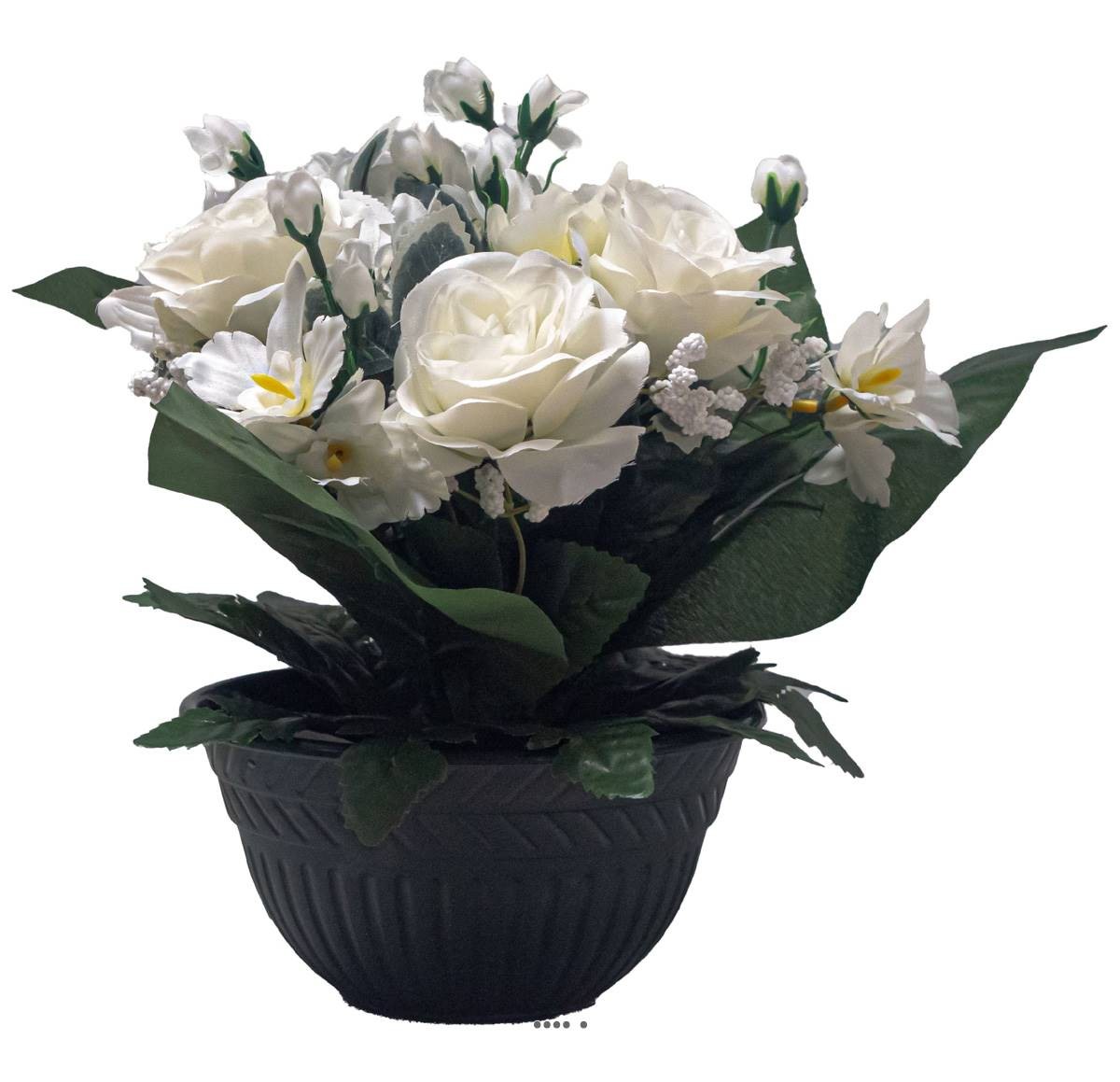 Vasque de roses artificielles blanches pour fleurir les tombes