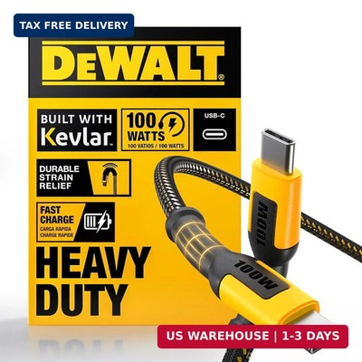 DEWALT Heavy Duty 100W USB C Cable, Jobsite 100 Watt USB C Cable, High Speed Typ