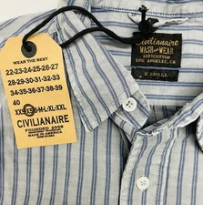 $195 Civilianaire Men’s X-Small XS LS Grey Blue Striped Shirt Casual Button Down