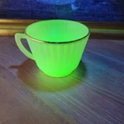 MacBeth Evans Petalware Monax Teacup Uranium White Milk Glass Gold Rim Vintage