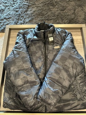 True Religion  Checkered Denim Nylon Puffer Jacket Jet Black Size M See Pics