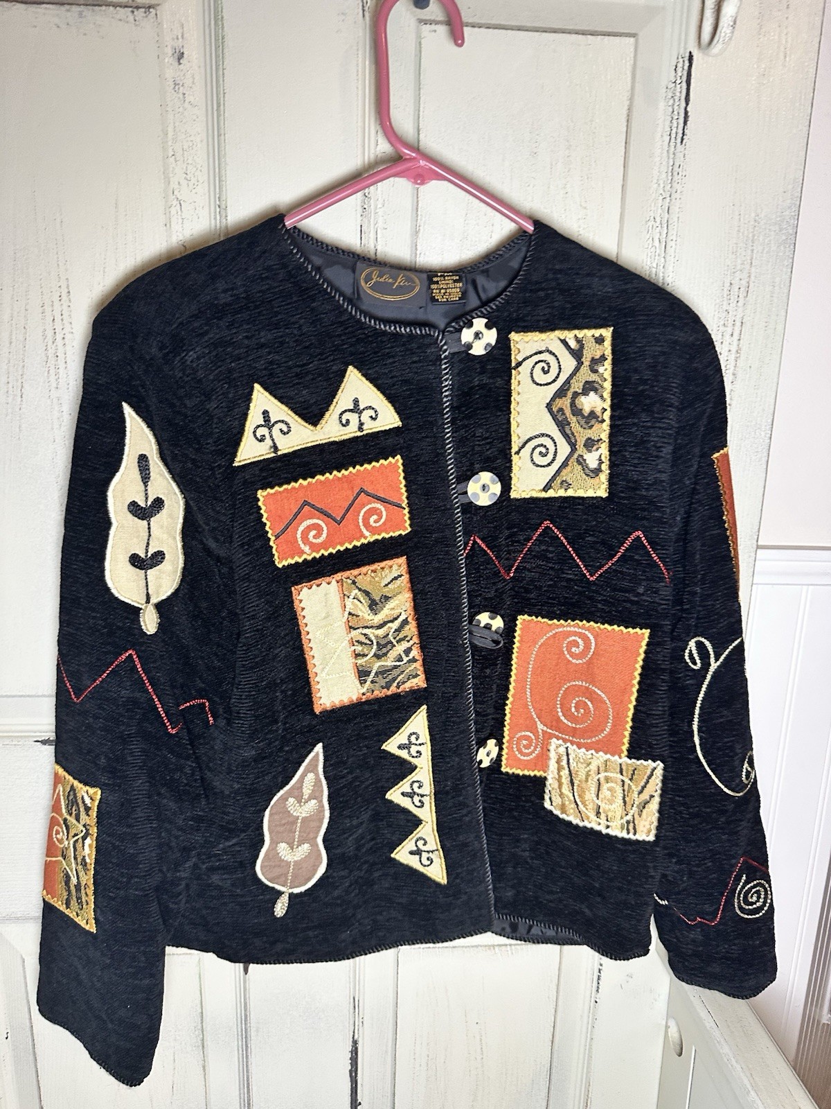 Julia Kim Jacket Embroidered Patchwork Black Peti… - image 2