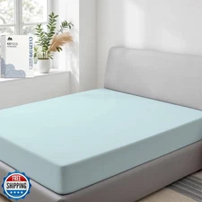 Mayfair Linen 100% Organic Cotton Percale Weave Fitted Sheet Queen Size, Sea 