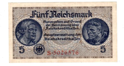 Allemagne GERMANY BILLE 5 Reichsmark 1940 - 1945 P.R138 CROIX  WWII SWASTIKA AU - Afbeelding 1 van 1