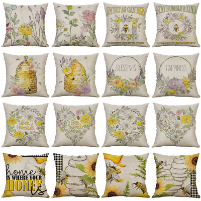 Honeybee Blossoms Throw Pillow Covers Cases for Couch Sofa Home Decor 18x18  In