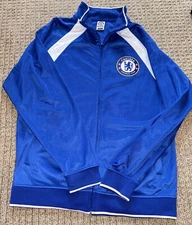 EUC Official Chelsea Futbol Club Full Zip Track Jacket Blue And White With Patch