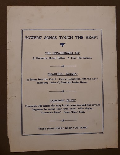 Lonesome Blues for Piano Vintage Sheet Music by Perry Bradford 1918 - Picture 3 of 3