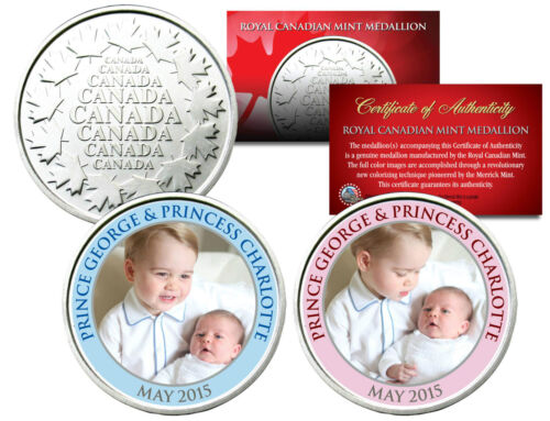 PRINCE GEORGE & PRINCESS CHARLOTTE 2015 Royal Canadian Mint Medallion 2-Coin Set - Picture 1 of 2