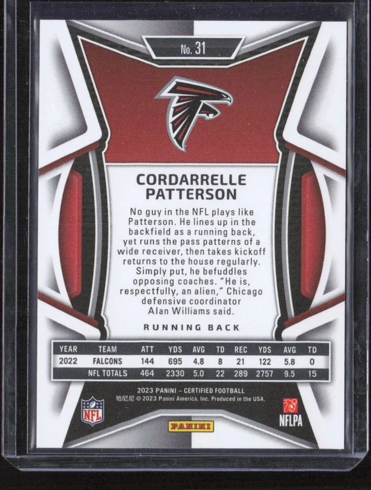 2023 Panini Certified #31 Cordarrelle Patterson Red Mirror /99 - Image 2 of 2